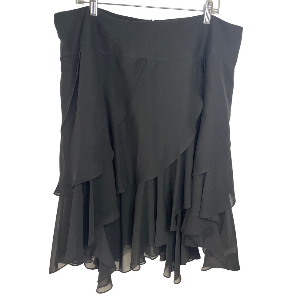 Nygard Women Mini Skirt Ruffle Tiered Chiffon L Black Whimsigoth Pirate Romantic